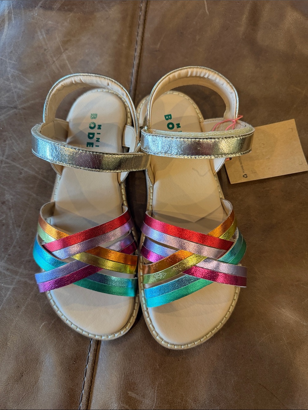 Mini Boden Kids' Metallic Rainbow Strap Sandals - Gold